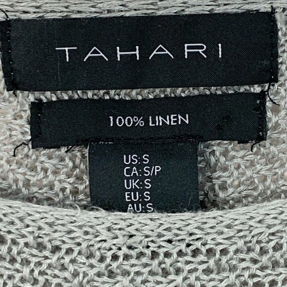 Tahari Linen Sweater Womens Small Open Knit Gray Dolman Sleeves Layering Casual - Picture 2 of 9